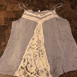 Blue and white striped shirt with lace